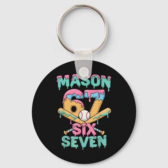 Six Seven Meme Mason Ice Cream Drip Funny Bysebyll Nyckelring (Framsida)