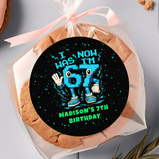 Six Seven Pixel Meme 7th Birthday Sticker Runt Klistermärke