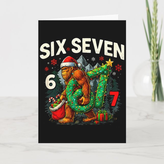 Six Seven Santa Bigfoot Christmas Sasquatch 67 Fun Kort (Framsida)