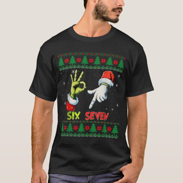 Six Seven Skeleton Meme Christmas Ugly Sweater 67  T Shirt (Framsida)
