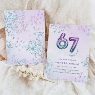 Six Seven trend Lila Barn 7-års födelsedag Inbjudningar