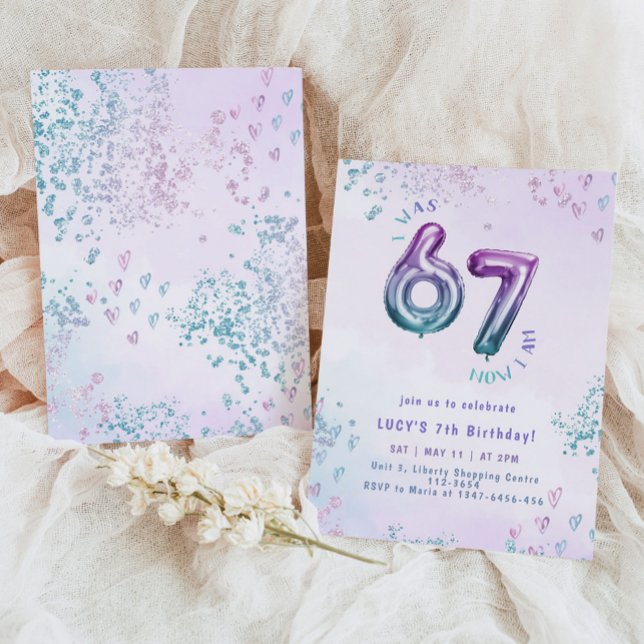 Six Seven trend Purple Kids 7th Birthday Inbjudningar (Skapare uppladdad)