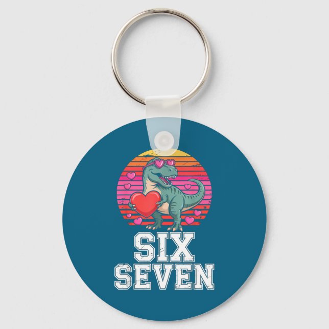 Six Seven Valentine’s Day Dinosaur T-rex For Kids  Nyckelring (Framsida)