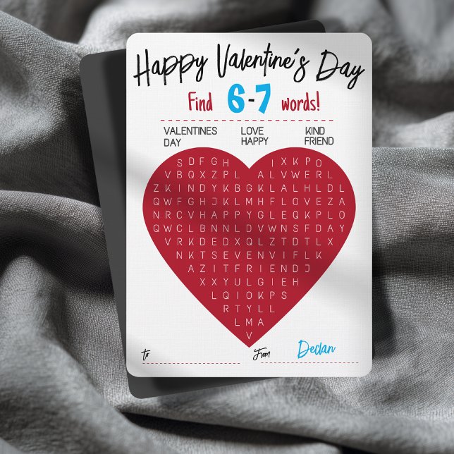 Six Seven Valentine Word Search Heart Exchange Inbjudningar (Fun Valentine Word Search Card Customizable Name 6-7 Trendy Classroom Activity)