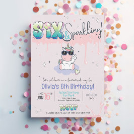 SIX & Sparkling Unicorn Graffiti Girl 6e Birthday Inbjudningar