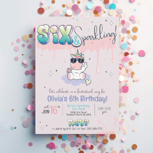 SIX & Sparkling Unicorn Graffiti Girl 6e Birthday Inbjudningar