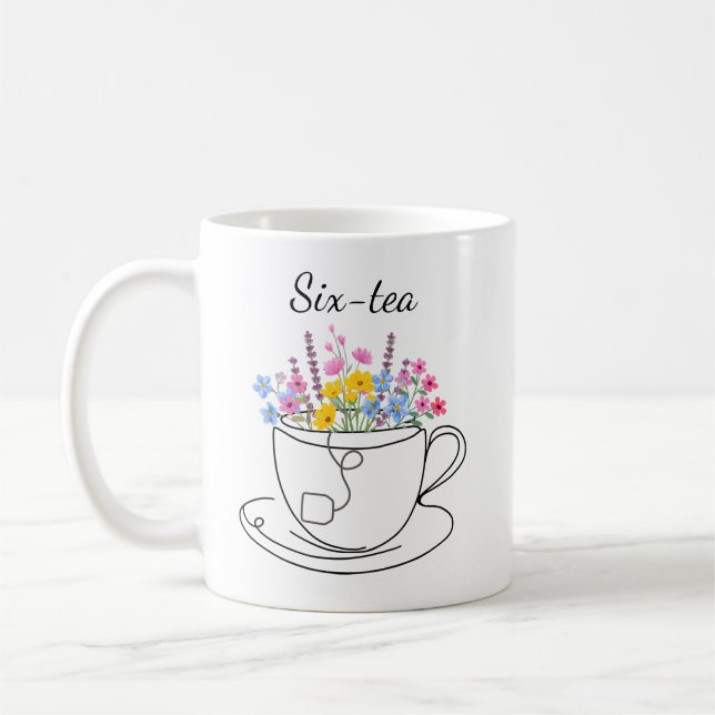 Six-Tea 60-års födelsedags Whimsical Färgrik Blomm Kaffemugg (Vänster)
