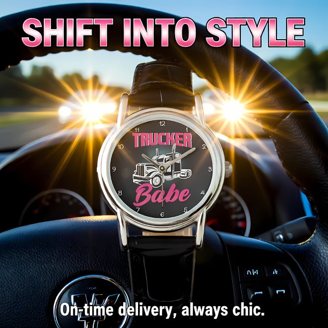 Six-Word Title: Trucker Babe Pink Gold Strength Armbandsur (Skapare uppladdad)
