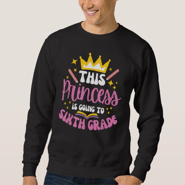 Sixth Grade Princess Crown Pencil Back to School G Lång Ärmad Tröja (Framsida)