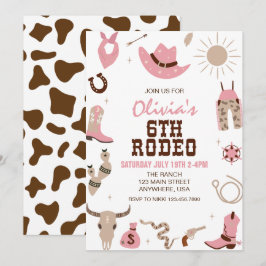 Sixth Rodeo Pink Western 6th Birthday Inbjudningar