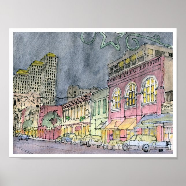 Sixth Street looking West, Austin, Texas Poster (Framsidan)
