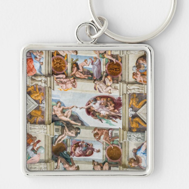Sixtinska kapellet Michelangelo - Vatikanstaten, R Fyrkantig Silverfärgad Nyckelring (Framsidan)
