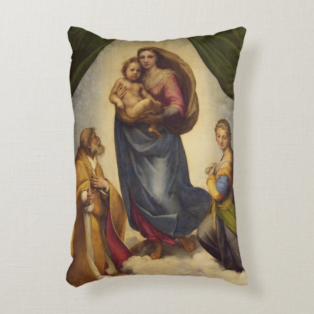 Sixtinska madonnan av Rafael Prydnadskudde (Framsidan(Vertikal))