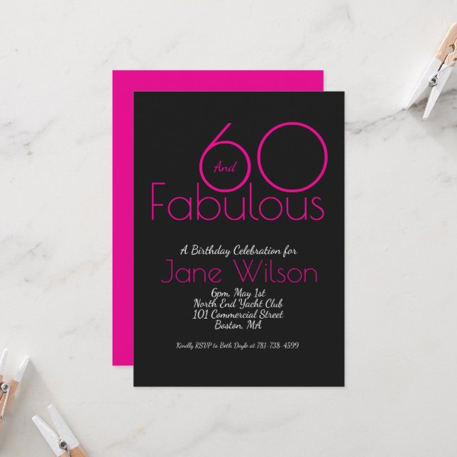  Sixty And Fabulous Birthday Invitation Chic Pink  Inbjudningar (Fram/Back In Situ)