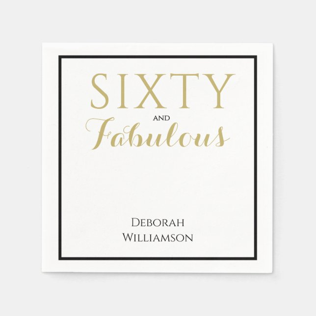 Sixty and Fabulous Black Gold 60th Birthday Pappersservett (Framsidan)
