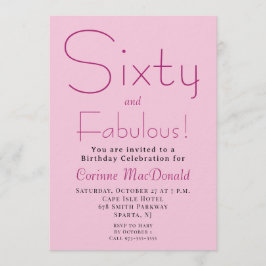 Sixty and Fabulous Blush Pink 60th Birthday Party Inbjudningar