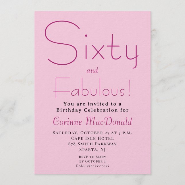 Sixty and Fabulous Blush Pink 60th Birthday Party Inbjudningar (Framsida)