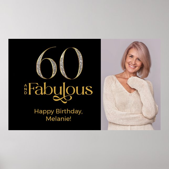 Sixty and Fabulous Gold Black 60th Birthday Photo Poster (Framsidan)