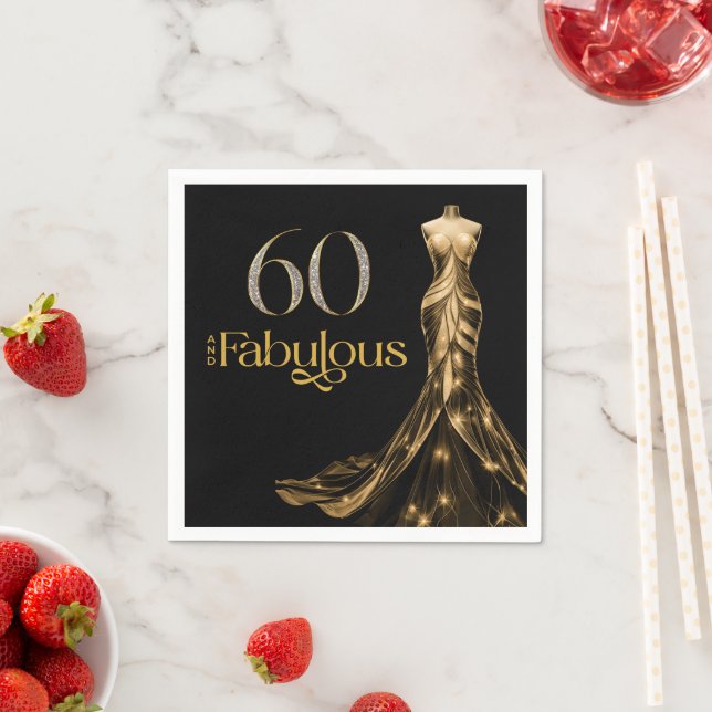 Sixty and Fabulous Gold Dress Black 60th Birthday Pappersservett (Insitu)
