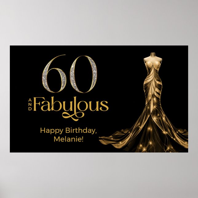 Sixty and Fabulous Gold Dress Black 60th Birthday Poster (Framsidan)