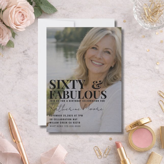 Sixty and Fabulous Photo 60th Birthday Party Inbjudningar (Skapare uppladdad)