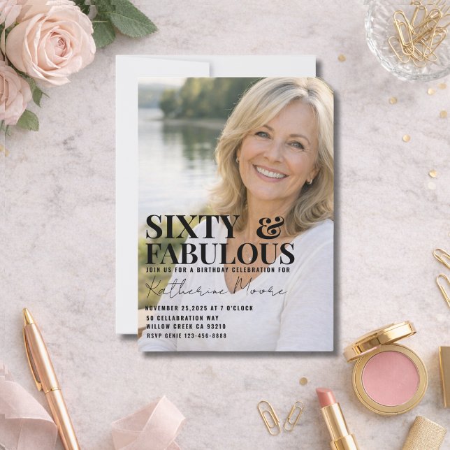 Sixty and Fabulous Photo 60th Birthday Party Inbjudningar (Skapare uppladdad)