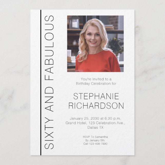 Sixty and Fabulous Photo 60th Birthday Party Inbjudningar (Framsida)