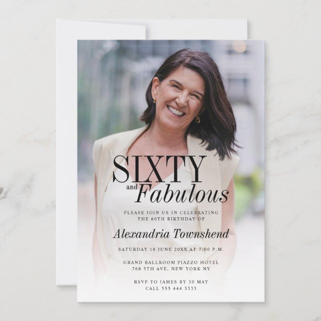 Sixty and Fabulous Stylish Photo 60th Birthday Inbjudningar (Framsida)