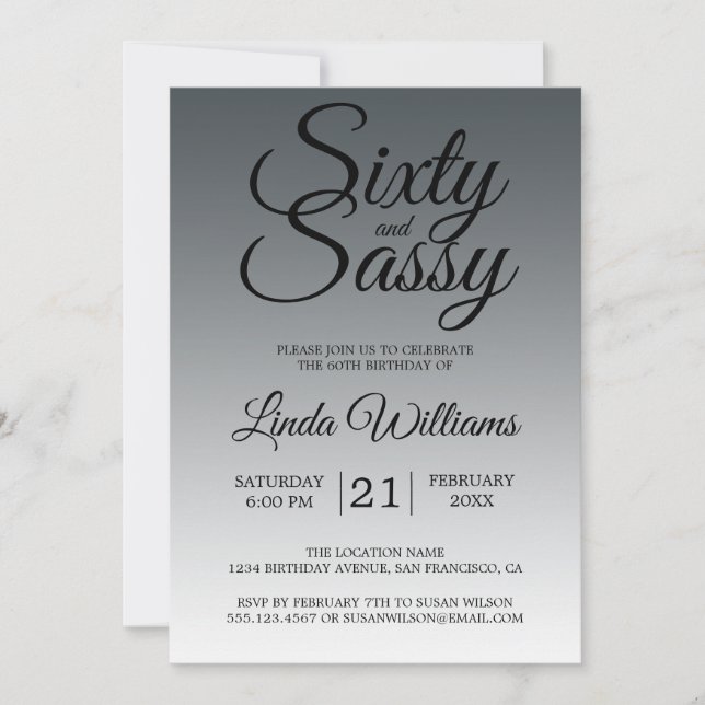 Sixty and Sassy Charcoal Black 60th Birthday Inbjudningar (Framsida)