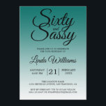Sixty and Sassy Emerald Green 60th Birthday Inbjudningar<br><div class="desc">Sixty and Sassy Emerald Green 60th Birthday Invitation card featuring dramatic black script typography over a rich emerald green ombré background that fades into a soft pale green tone. The bold headline sets a confident, celebratory mood, while the clean layout clearly presents the honoree’s name and event details. Ideal for...</div>