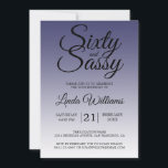 Sixty and Sassy Navy Blue 60th Birthday Inbjudningar<br><div class="desc">Sixty and Sassy Navy Blue 60th Birthday Invitation card featuring dramatic black script typography over a rich navy blue ombré background that fades into a soft blue-gray tone. The bold headline sets a confident, celebratory mood, while the clean layout clearly presents the honoree’s name and event details. Ideal for a...</div>