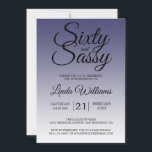 Sixty and Sassy Navy Blue 60th Birthday Inbjudningar<br><div class="desc">Sixty and Sassy Navy Blue 60th Birthday Invitation card featuring dramatic black script typography over a rich navy blue ombré background that fades into a soft blue-gray tone. The bold headline sets a confident, celebratory mood, while the clean layout clearly presents the honoree’s name and event details. Ideal for a...</div>