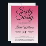 Sixty and Sassy Raspberry 60th Birthday Inbjudningar<br><div class="desc">Sixty and Sassy Raspberry 60th Birthday Invitation card featuring dramatic black script typography over a rich raspberry ombré background that fades into a soft blush tone. The bold headline sets a fun, confident mood, while the clean layout clearly presents the honoree’s name and event details. Ideal for a 60th birthday...</div>