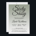 Sixty and Sassy Sage Green 60th Birthday Inbjudningar<br><div class="desc">Sixty and Sassy Sage Green 60th Birthday Invitation card featuring dramatic black script typography over a soft sage green ombré background that fades into a light, airy neutral tone. The confident headline sets a playful yet elegant mood, while the clean layout clearly presents the honoree’s name and event details. Ideal...</div>