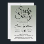 Sixty and Sassy Sage Green 60th Birthday Inbjudningar<br><div class="desc">Sixty and Sassy Sage Green 60th Birthday Invitation card featuring dramatic black script typography over a soft sage green ombré background that fades into a light, airy neutral tone. The confident headline sets a playful yet elegant mood, while the clean layout clearly presents the honoree’s name and event details. Ideal...</div>