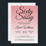 Sixty and Sassy Strawberry Ice 60th Birthday Inbjudningar<br><div class="desc">Sixty and Sassy Strawberry Ice 60th Birthday Invitation card featuring dramatic black script typography over a soft strawberry ice ombré background that fades from light pink into a pale blush tone. The playful headline sets a confident yet graceful mood, while the clean layout clearly highlights the honoree’s name and event...</div>