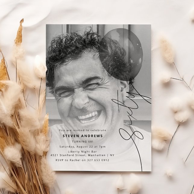 Sixty Balloon String | Photo 60th Birthday Party Inbjudningar (Skapare uppladdad)