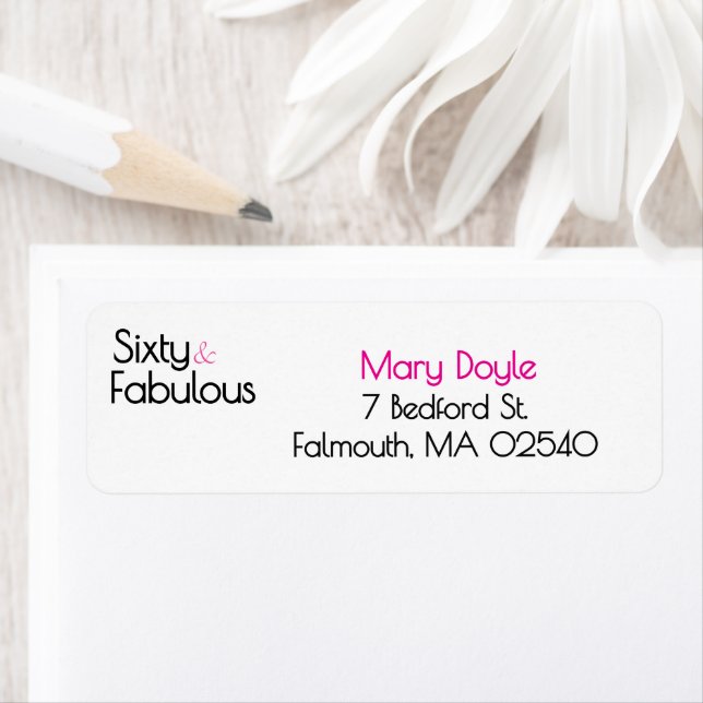  Sixty Fabulous Birthday Chic Pink & Black Returadress Etikett (Insitu)