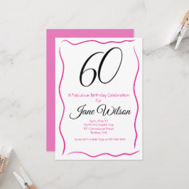  Sixty & Fabulous Invitation Chic Pink & Black Inbjudningar