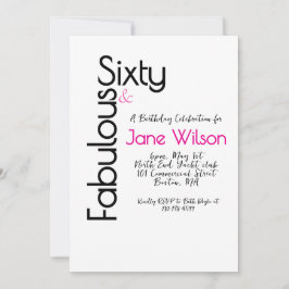   Sixty Fabulous Pink Birthday Chic Invitation Inbjudningar