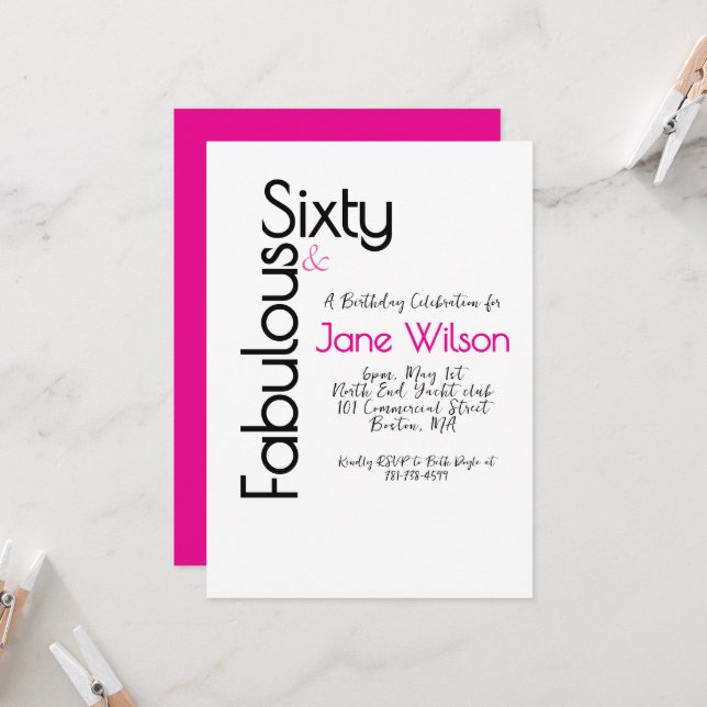   Sixty Fabulous Pink Birthday Chic Invitation Inbjudningar (Fram/Back In Situ)