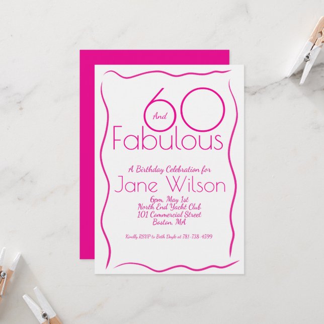  Sixty & Fabulous Pink Birthday Invitation Script  Inbjudningar (Fram/Back In Situ)