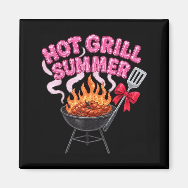 Sizzlande grill sommar rolig bbq grillfest korv magnet (Framsidan)
