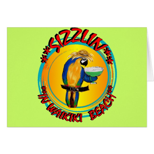 SIZZLIN PAPAGAJER HÄLSNINGSKORT (Framsidan Horizontal)