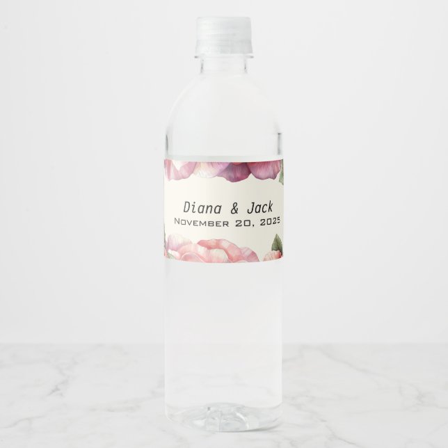 Sjabb rosa ros vattenflaskor etikett (Framsida)