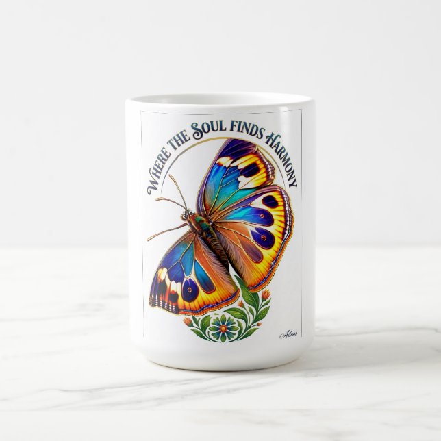 Själens fynd av harmoni Fjäril Skjorta Kaffemugg (Center)