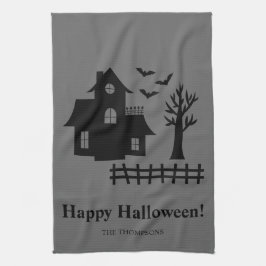 Själens hus Siluett och anpassad text Halloween Kökshandduk