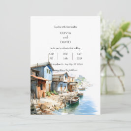 Sjället i byn Rustic Coastal Fishing Shacks Bröllo Inbjudningar
