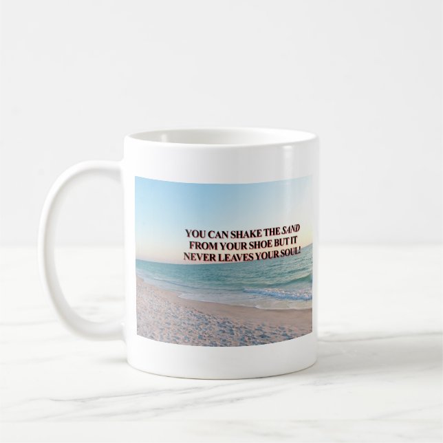 Själsfull sandstrand citat design kaffemugg (Vänster)