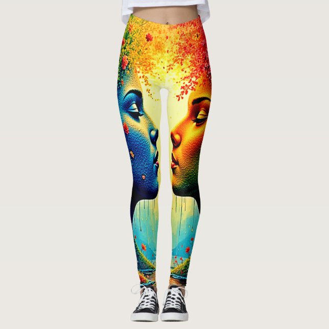 Själsfullt regnbågskonnex design leggings (Framsida)